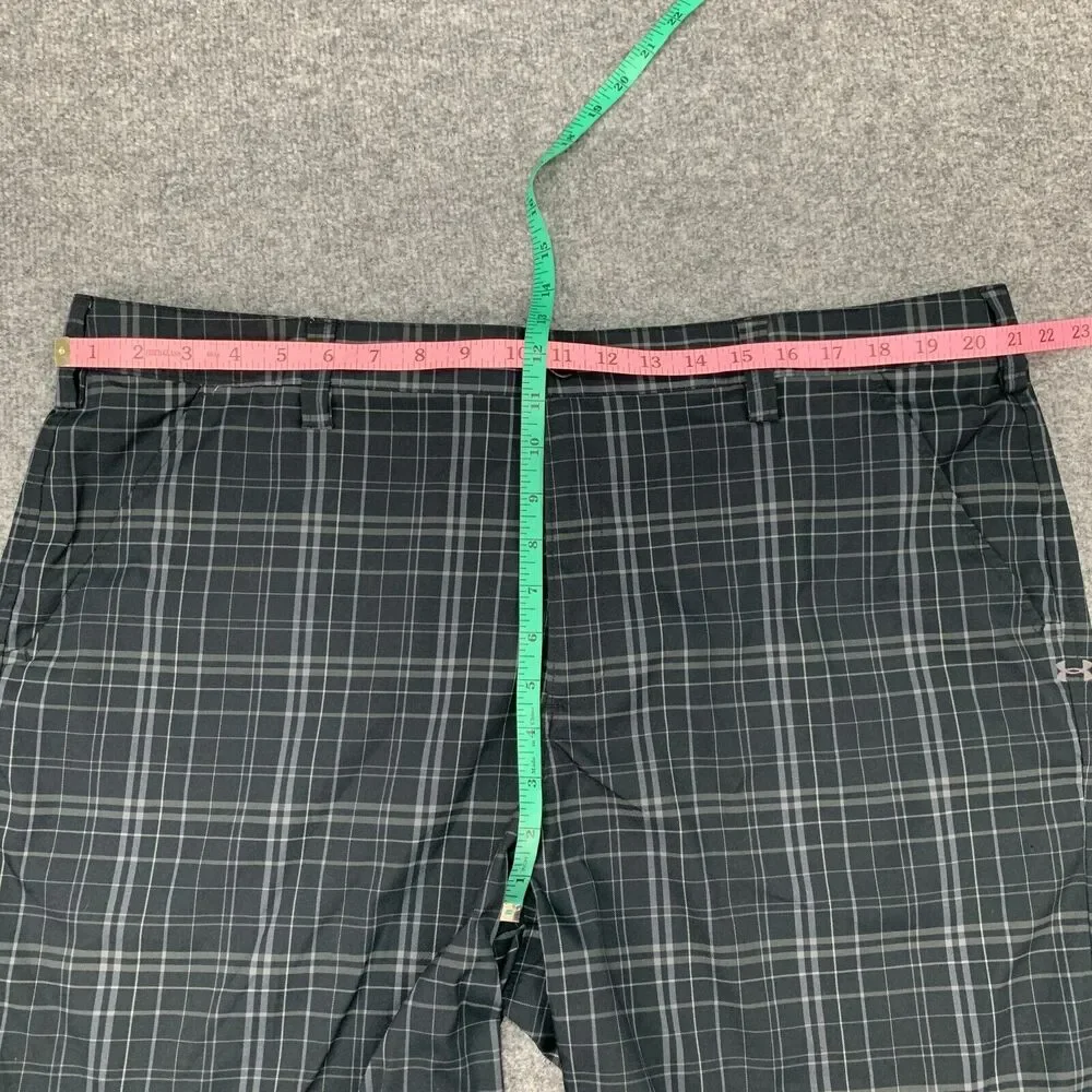 Under Armour Golf Short Mens 40 Black UA Matchplay Plaid Flat Front Performance